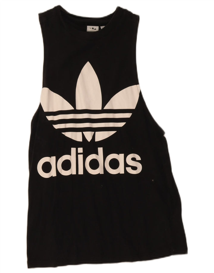 Γυναικείο γραφικό γιλέκο Adidas τοπ UK 12 μεσαίο μαύρο βαμβακερό