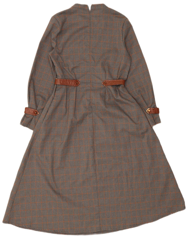 Vintage γυναικείο μακρυμάνικο μάξι φόρεμα UK 10 Small Grey Check