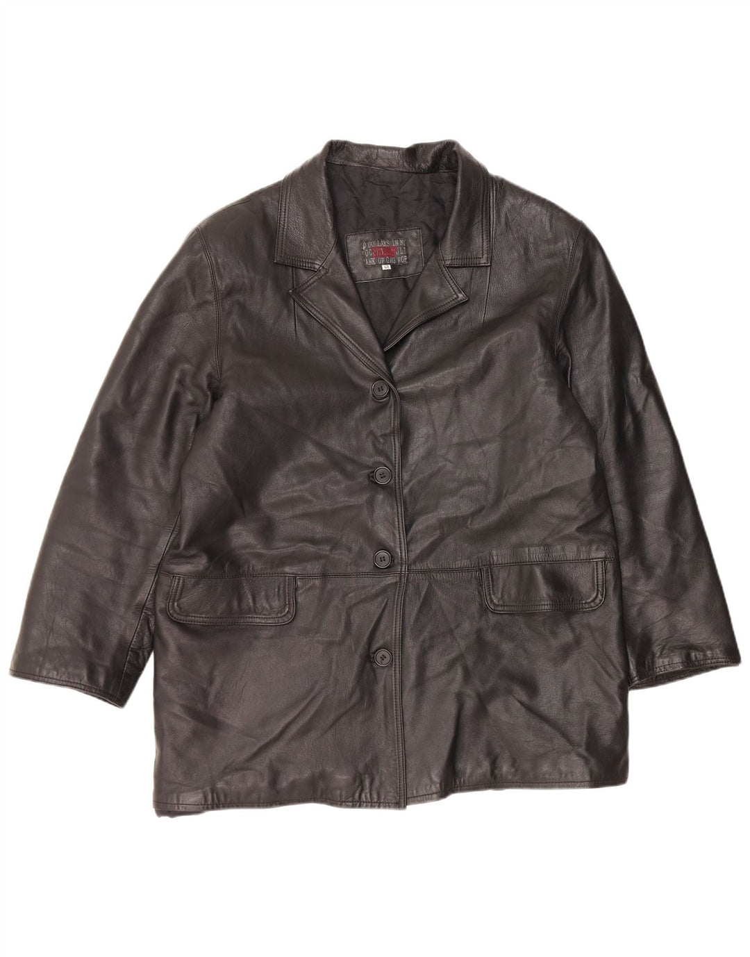 VINTAGE Γυναικείο Δερμάτινο Παλτό IT 48 XL Μαύρο Δερμάτινο