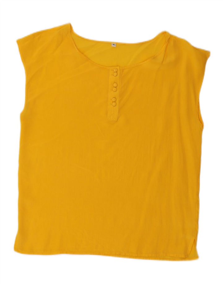 VINTAGE Γυναικεία Αμάνικη Μπλούζα Τοπ UK 18 XL Κίτρινο Μεταξωτό