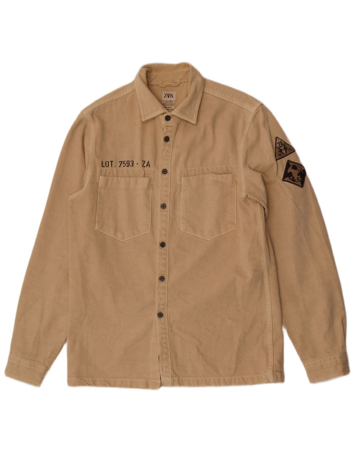 Ανδρικό πουκάμισο Zara Graphic Relaxed Fit Medium Beige Βαμβακερό