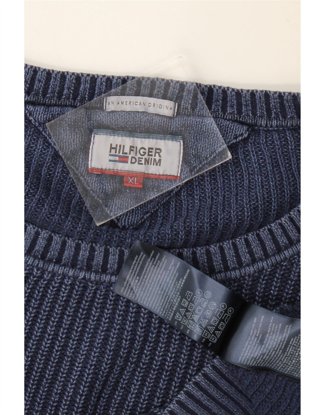 TOMMY HILFIGER Ανδρικό πουλόβερ με λαιμόκοψη XL Navy μπλε βαμβακερό