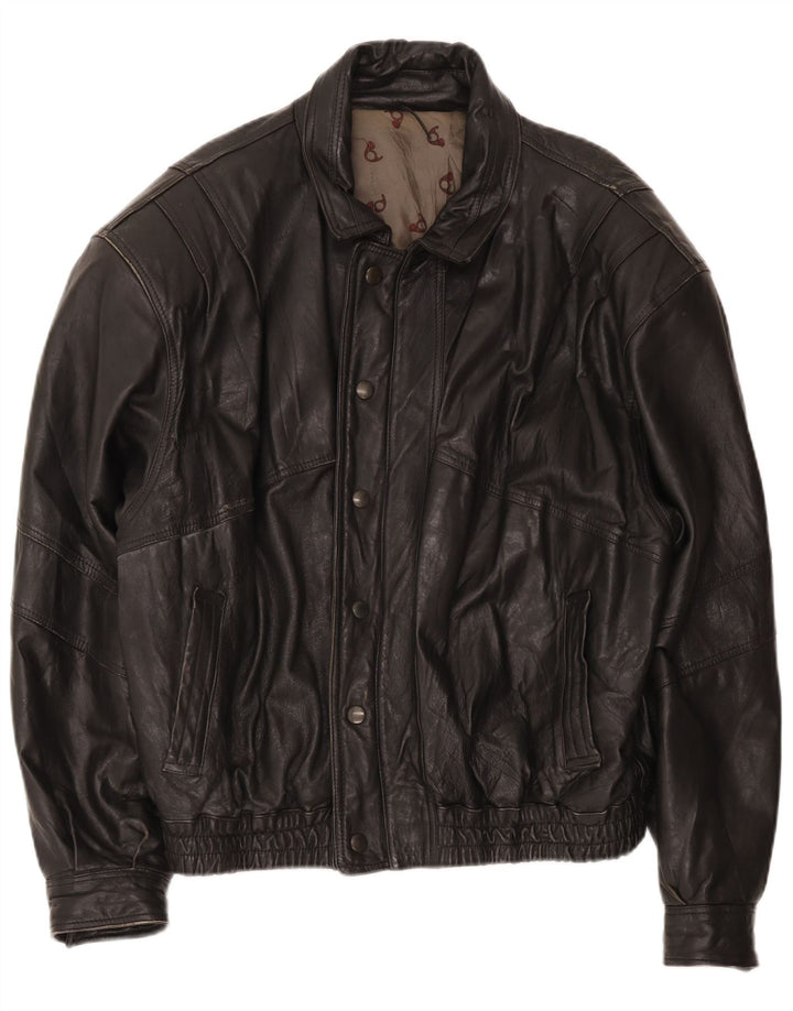 Vintage Ανδρικό Bomber Δερμάτινο Μπουφάν IT 52 XL Μαύρο