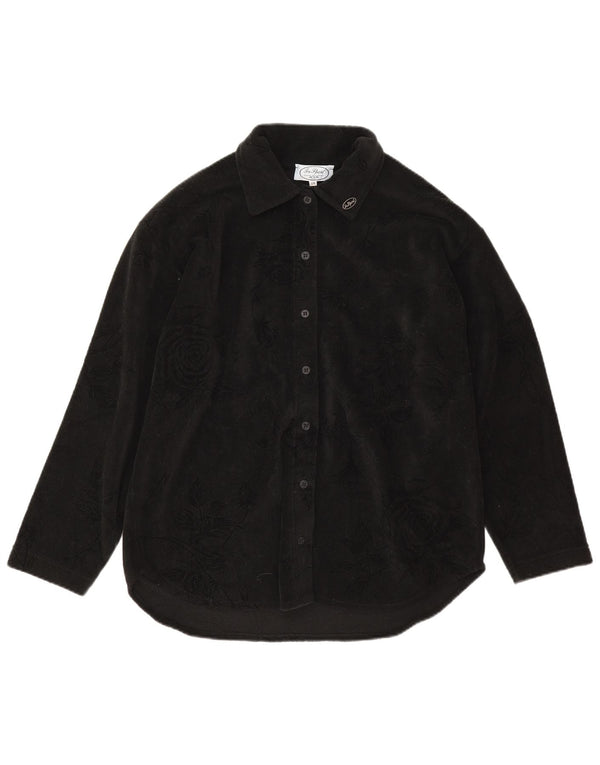 Vintage Γυναικείο πουκάμισο Fleece Μπλούζα IT 46 Large Black Floral Polyester