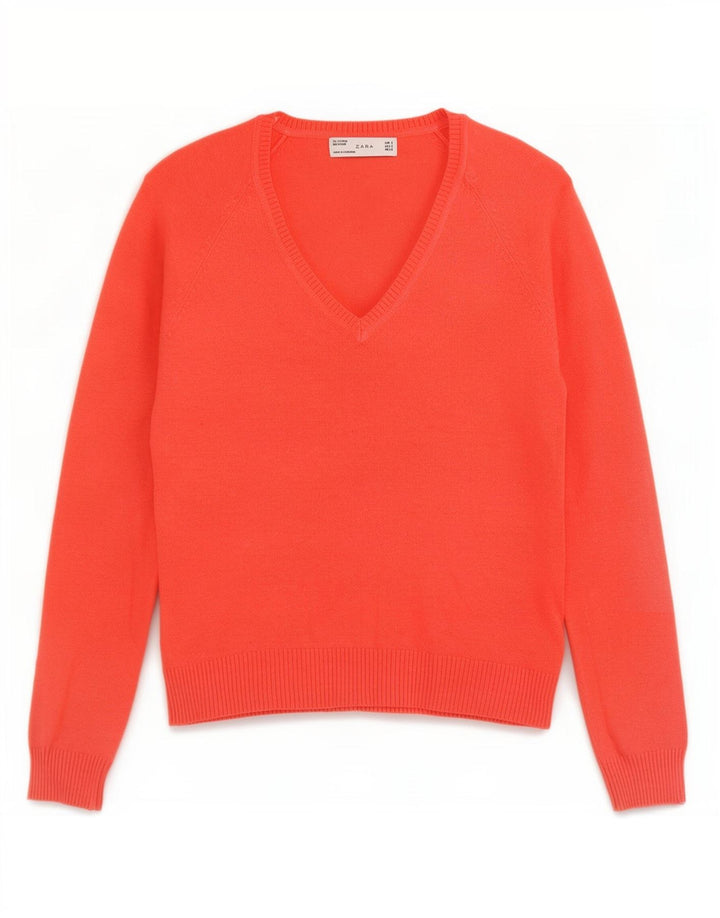 Zara Γυναικείο πουλόβερ με V λαιμόκοψη UK 10 Small Red