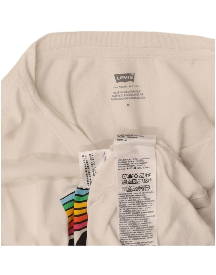LEVI'S Womens Crop Graphic T-Shirt Top UK 14 Medium White Cotton
