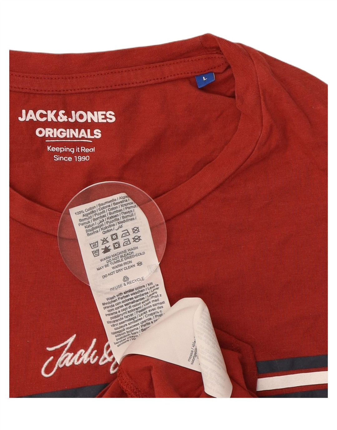 JACK & JONES Mens Graphic T-Shirt Top Large Red Cotton Vintage Jack & Jones and Second-Hand Jack & Jones from Messina Hembry 