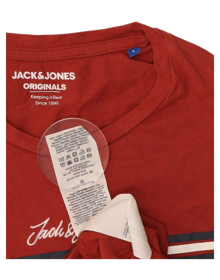 JACK & JONES Mens Graphic T-Shirt Top Large Red Cotton Vintage Jack & Jones and Second-Hand Jack & Jones from Messina Hembry 