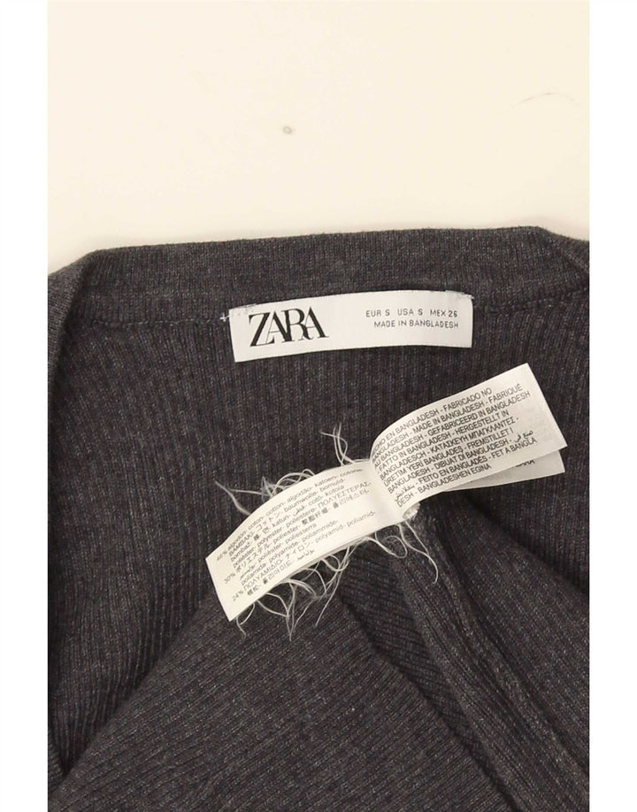 Zara Γυναικείο Crop Top UK 8 Small Grey Cotton