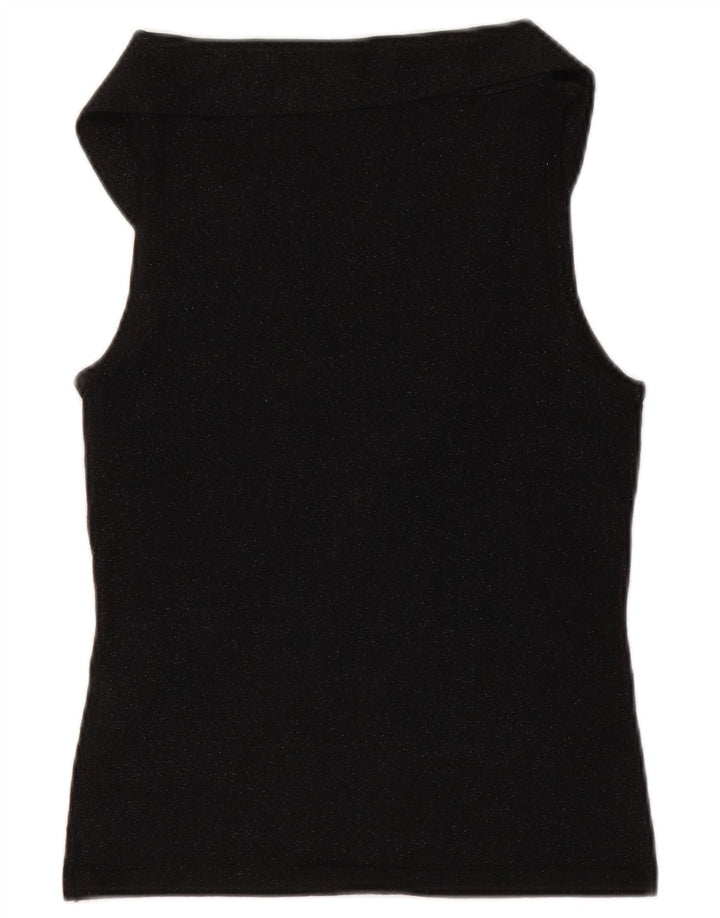 MASSIMO DUTTI Γυναικείο Crop μπροστινό γιλέκο με γραβάτα τοπ UK 12 μεσαία μαύρα φλύκταινα