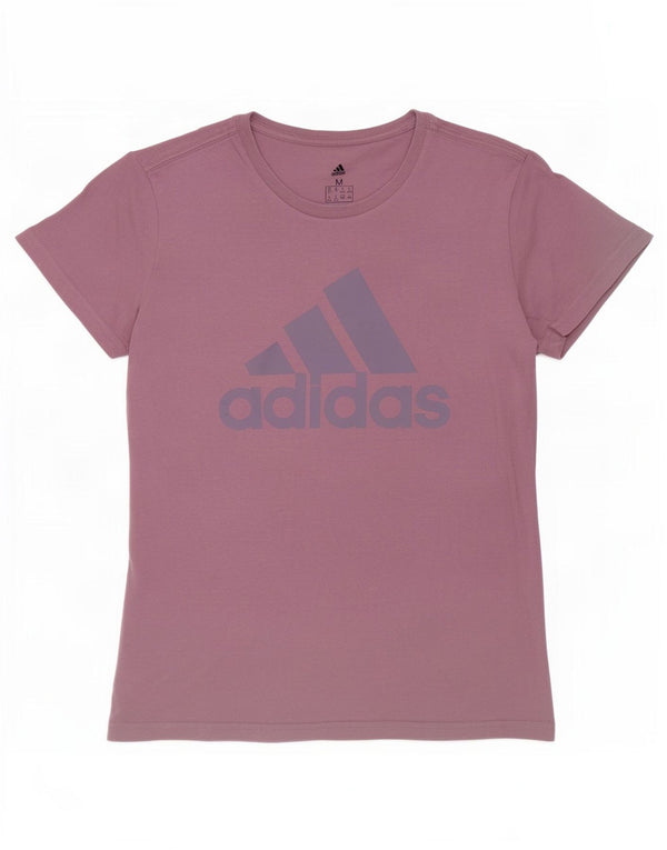 Γυναικείο γραφικό μπλουζάκι Adidas τοπ UK 12/14 μεσαίο μωβ βαμβακερό