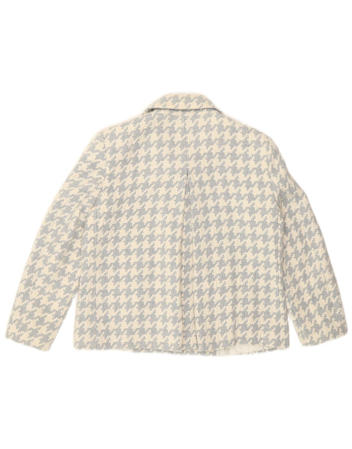 Zara Γυναικείο Loose Fit Blazer Jacket UK 10 Small White Houndstooth Βαμβακερό