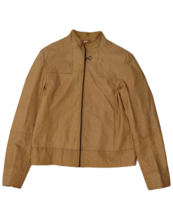 Conbipel Womens Leather Jacket IT 44 Medium Beige