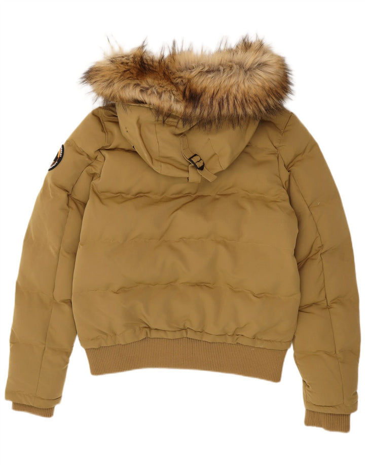 Superdry γυναικείο μπουφάν με κουκούλα UK 14 μεγάλο μπεζ πολυεστέρας