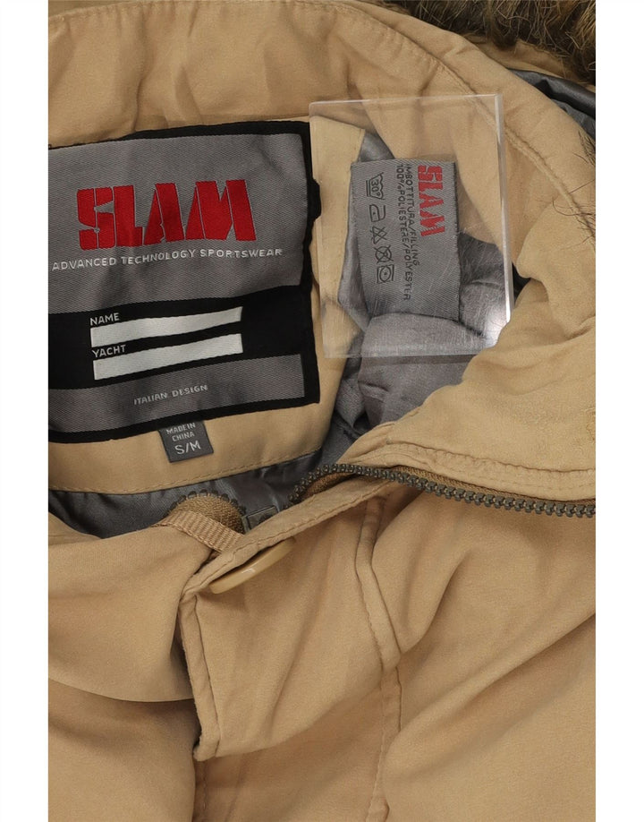 SLAM Mens Hooded Bomber Jacket UK 36 Small Beige Polyester Vintage Slam and Second-Hand Slam from Messina Hembry 