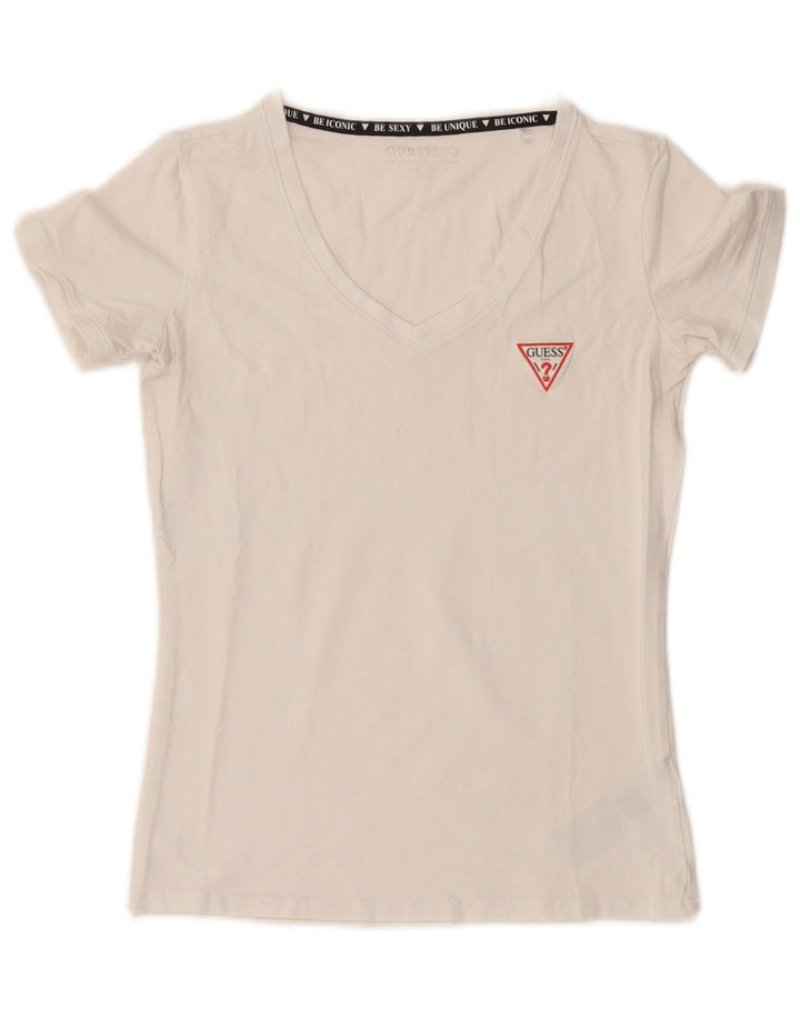 Guess Γυναικείο T-Shirt Top UK 12 μεσαίο λευκό βαμβακερό