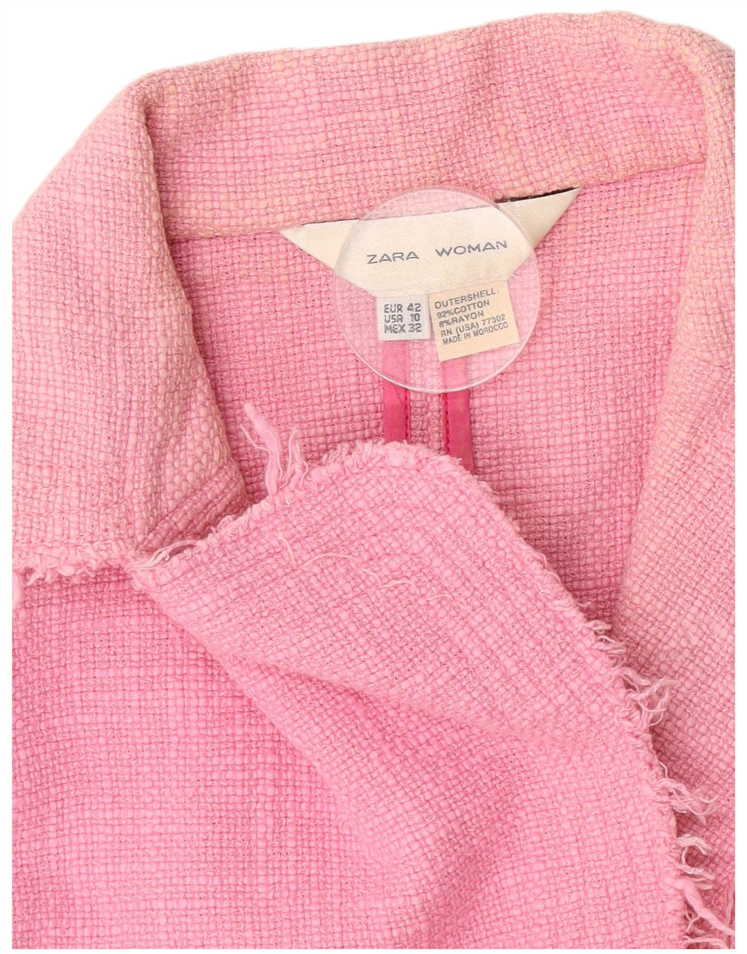 Zara Γυναικείο Μπουφάν Μπλέιζερ Crop 1 Button EU 42 Μεγάλο Ροζ Βαμβακερό