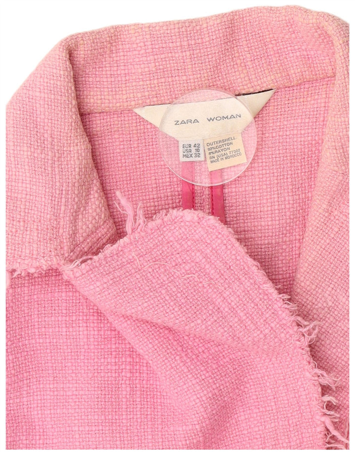 Zara Γυναικείο Μπουφάν Μπλέιζερ Crop 1 Button EU 42 Μεγάλο Ροζ Βαμβακερό