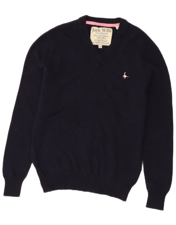 Jack Wills γυναικείο πουλόβερ με λαιμόκοψη με V λαιμόκοψη UK 14 Medium Navy Blue μαλλί Merino