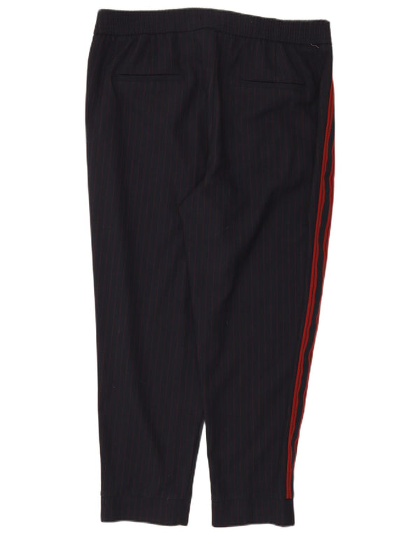 Zara Womens Joggers Cropped Παντελόνι Μεγάλο W30 L25 Navy Blue Pinstripe