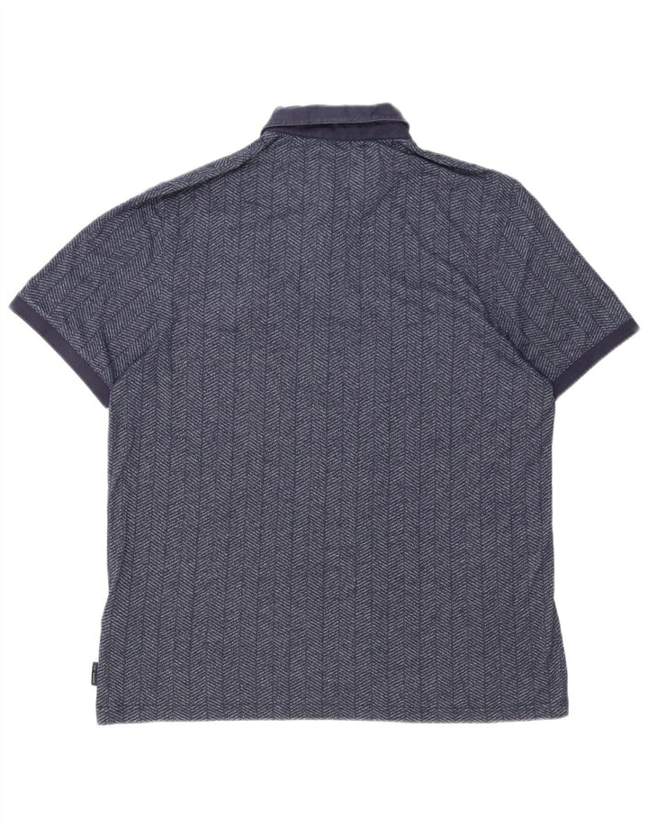 TED BAKER Ανδρικό μπλουζάκι πόλο νούμερο 6 2XL Navy Blue από ψαροκόκκαλο βαμβάκι