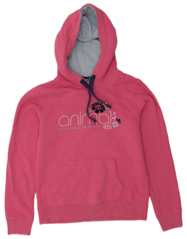 Γυναικείο Animal Graphic Hoodie Jumper UK 10 Small Pink Cotton