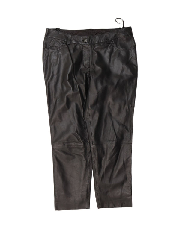Heine Γυναικείο Crop Δερμάτινο Παντελόνι UK 14 Large W32 L25 Μαύρο Δερμάτινο