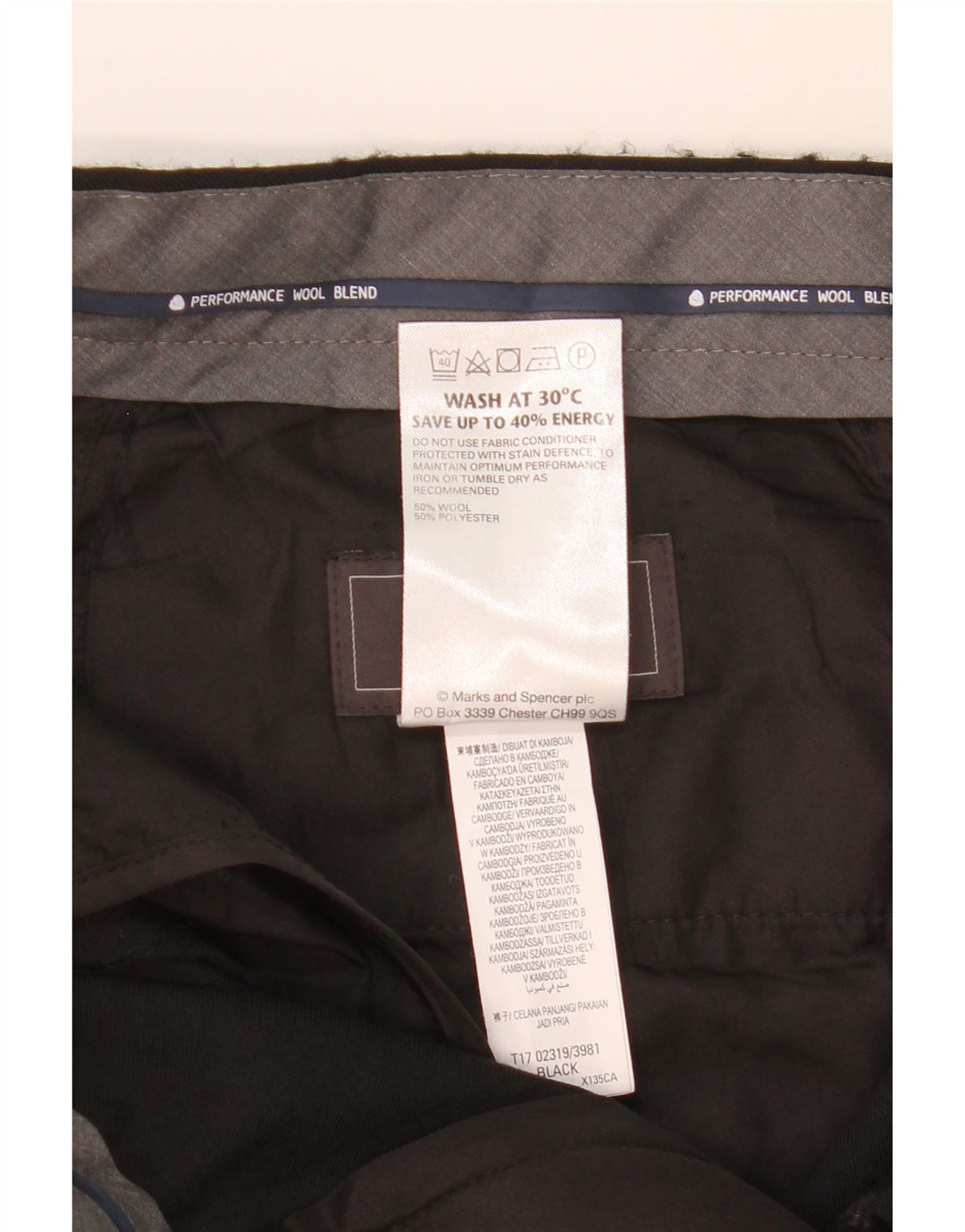 MARKS & SPENCER Ανδρικό παντελόνι με κανονική εφαρμογή W34 L31 μαύρο μαλλί