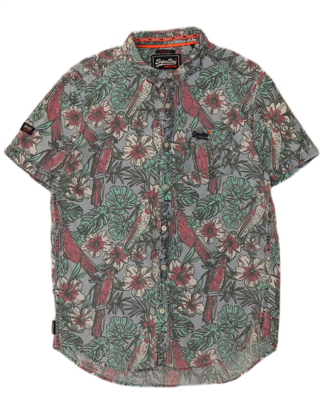 Ανδρικό κοντομάνικο πουκάμισο SUPERDRY, κανονική εφαρμογή, μεγάλο μπλε φλοράλ βαμβακερό