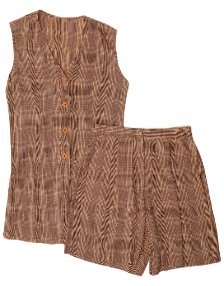 VINTAGE Γυναικείο σετ 4 κουμπιών 2 τεμαχίων UK 10 Small W28 Brown Check Acetate