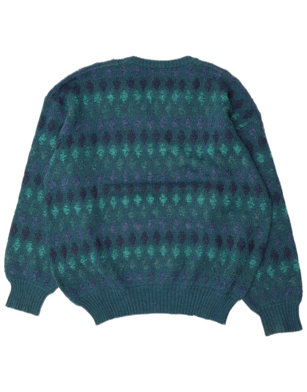 Vintage ανδρικό πουλόβερ με λαιμόκοψη IT 54 XL Blue Fair Isle Wool