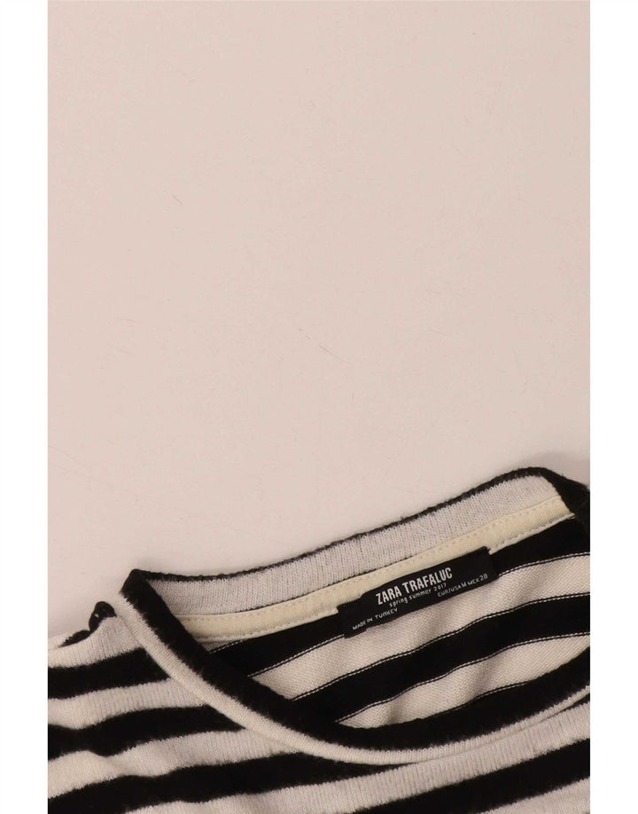 Zara Γυναικείο T-Shirt Top UK 14 Medium Μαύρο ριγέ