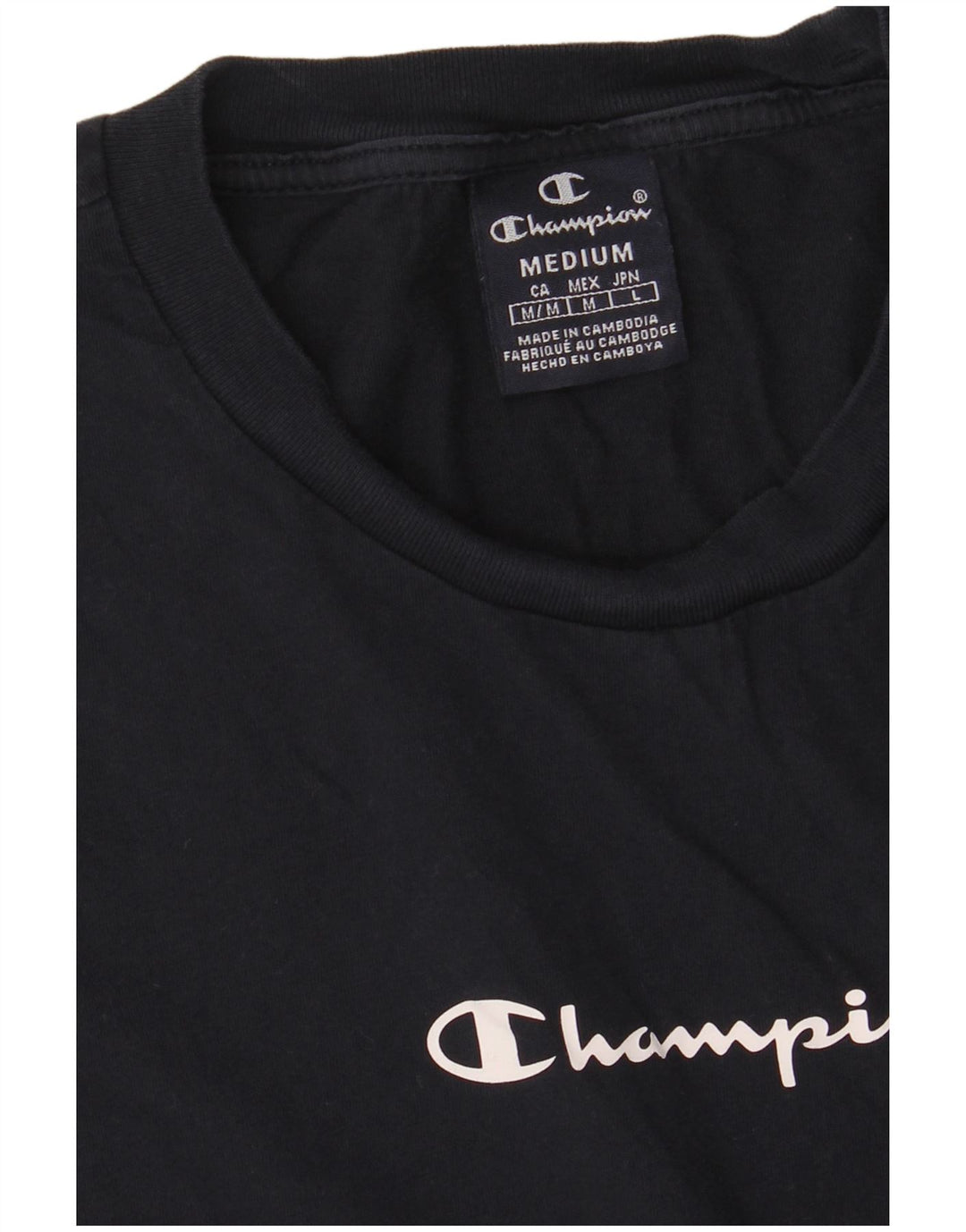 CHAMPION Γυναικείο γραφικό T-shirt Top UK 14 Medium Navy Blue Colourblock