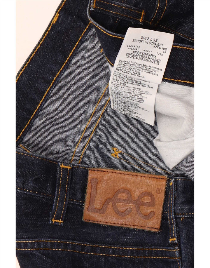 Lee Mens Brooklyn Straight Jeans W42 L32 Navy Blue Cotton