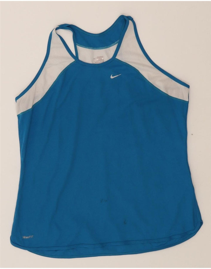NIKE Womens Graphic Vest Top UK 16/18 XL Blue Colourblock Polyester Vintage Nike and Second-Hand Nike from Messina Hembry 