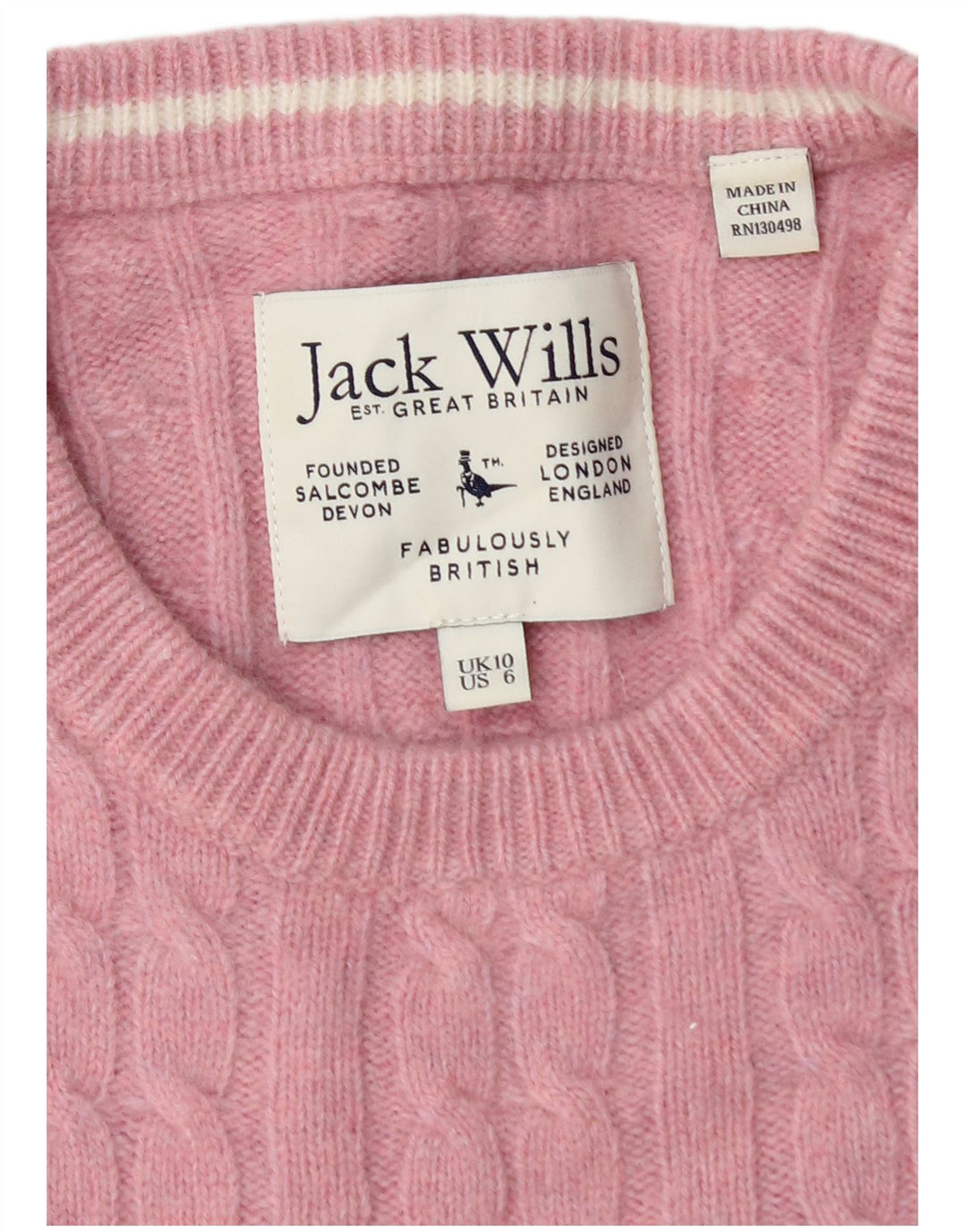 Jack Wills Γυναικείο πουλόβερ με λαιμόκοψη UK 10 Small Pink