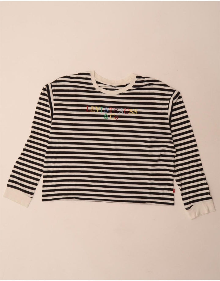 Levi's Womens Crop Graphic Top μακρυμάνικο UK 10 Small White ριγέ