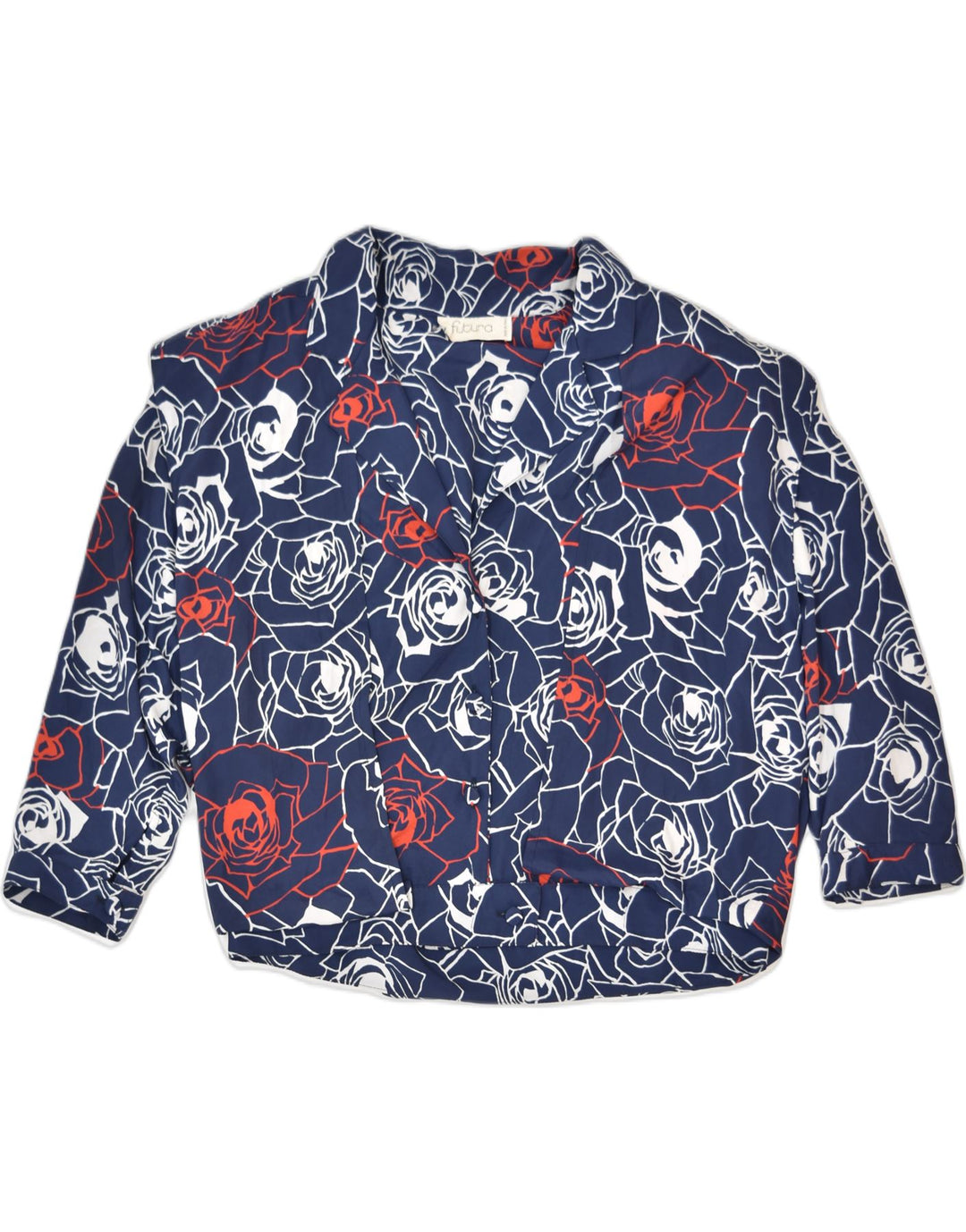 VINTAGE Womens Crop 3/4 Sleeve Blazer Jacket UK 12 Medium Navy Blue Floral | Vintage | Thrift | Second-Hand | Used Clothing | Messina Hembry 