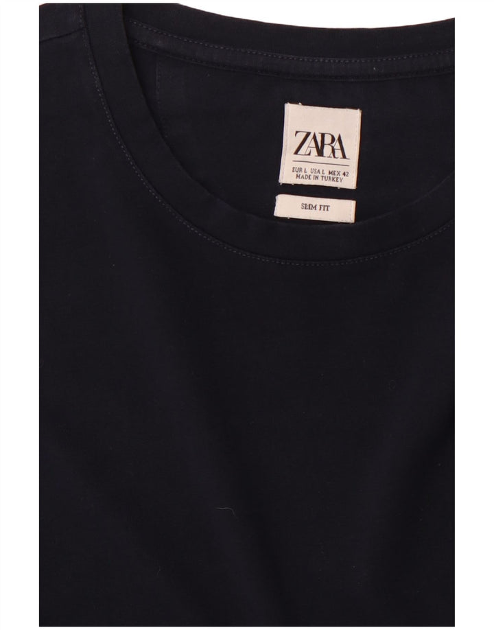 Ανδρικό T-Shirt Zara Slim Fit Top Large Navy Blue