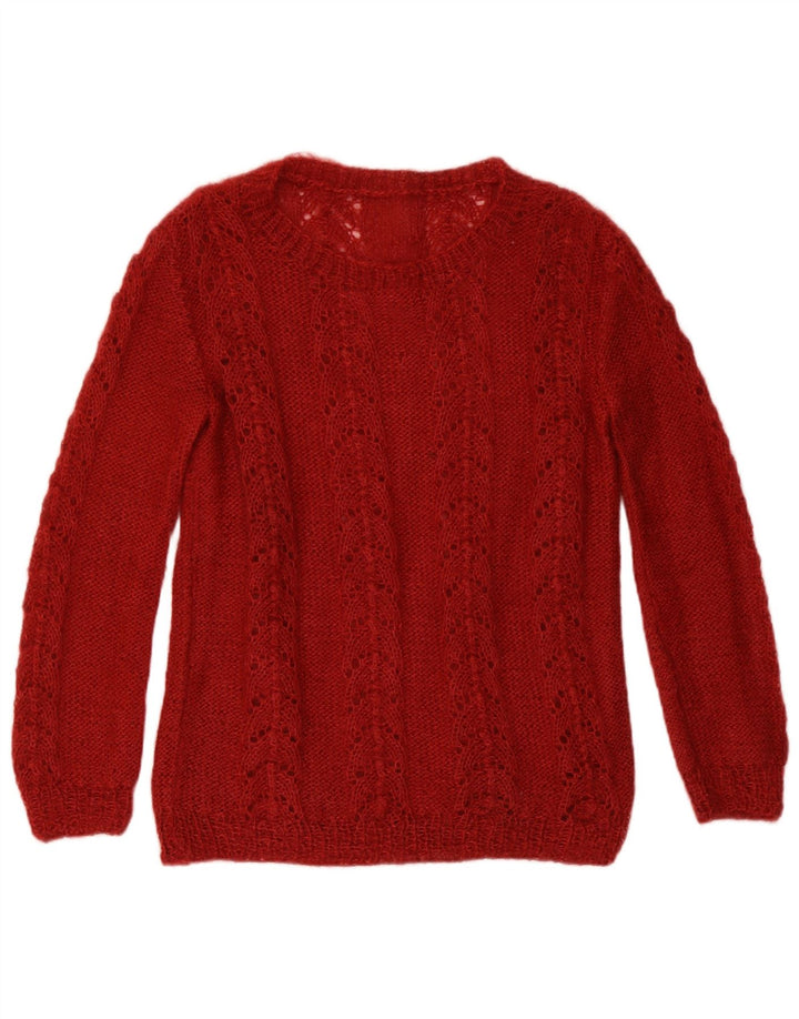 Vintage γυναικείο Abstract Pattern πουλόβερ με λαιμόκοψη UK 12 Medium Burgu