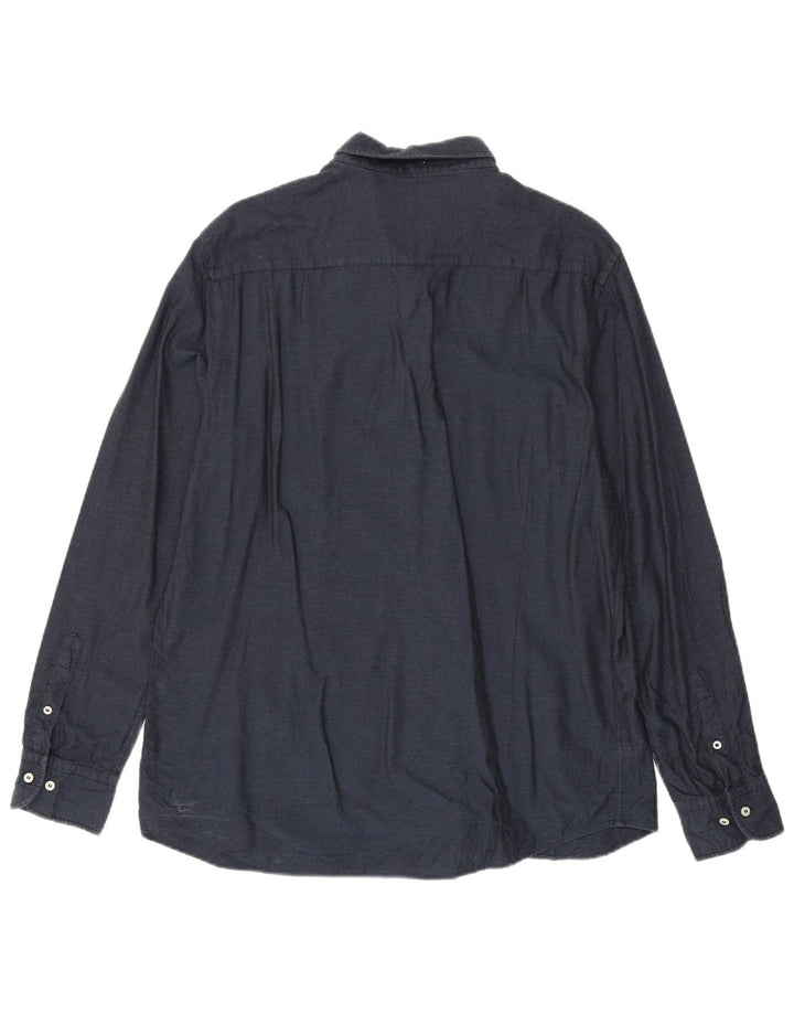 Ανδρικό φανελένιο πουκάμισο Massimo Dutti XL Navy Blue Cotton