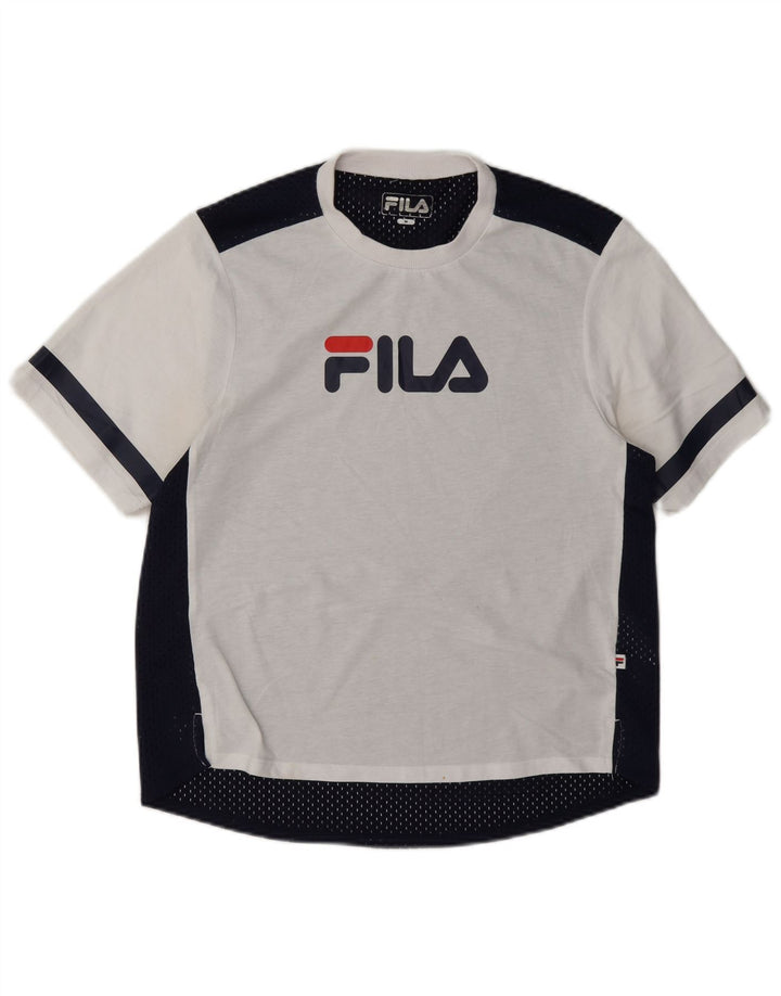 Γυναικείο γραφικό μπλουζάκι Fila Top UK 14 μεσαίο λευκό έγχρωμο πολυεστέρας