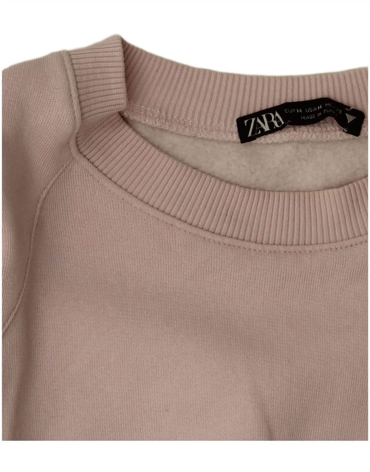 Zara Γυναικεία φούτερ Crop Oversized Jumper UK 14 Medium Pink Cotton