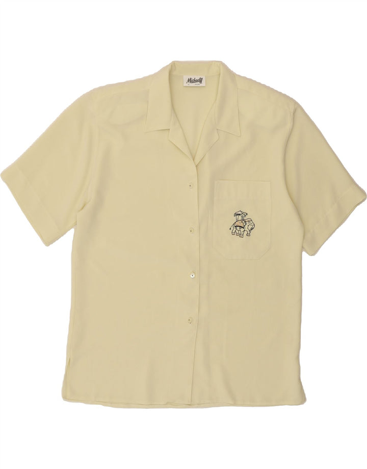 MICHAEL H Womens Short Sleeve Shirt Blouse UK 12 Medium  Yellow Polyester Vintage Michael H and Second-Hand Michael H from Messina Hembry 