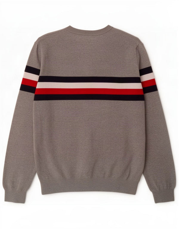 Tommy Hilfiger Mens Graphic Boat Neck Jumper Sweater Large Grey Colourblock