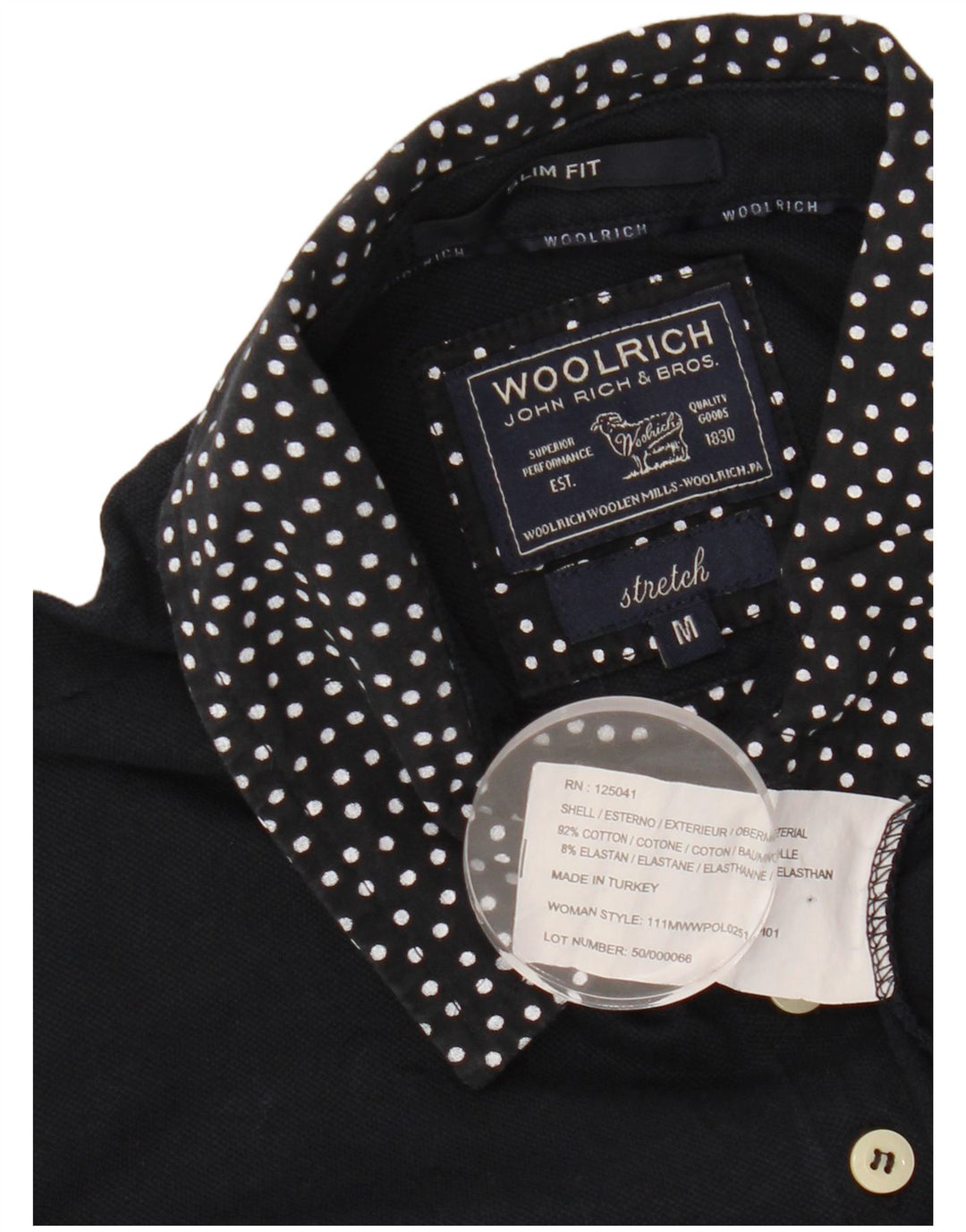 Γυναικείο μπλουζάκι πόλο WOOLRICH UK 12 μεσαίου βαθμού μπλε ναυτικό βαμβακερό με στίγματα