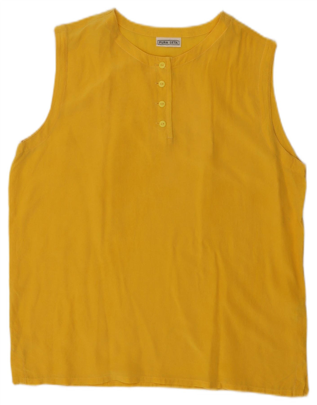 Vintage γυναικεία αμάνικη υπερμεγέθη μπλούζα UK 10 Small Yellow Silk