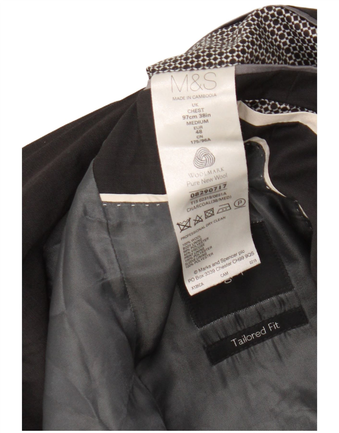 Marks & Spencer Ανδρικό σακάκι 2 κουμπιών UK 38 Medium Grey New Wool