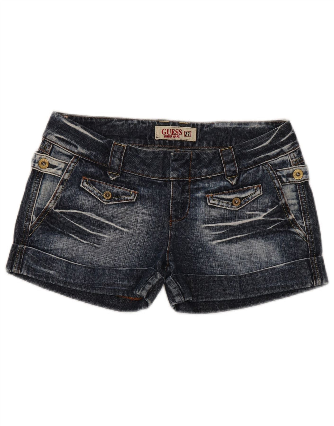 GUESS Γυναικείο τζιν σορτς με χαμηλόμεσο W27 μικρό μπλε βαμβακερό