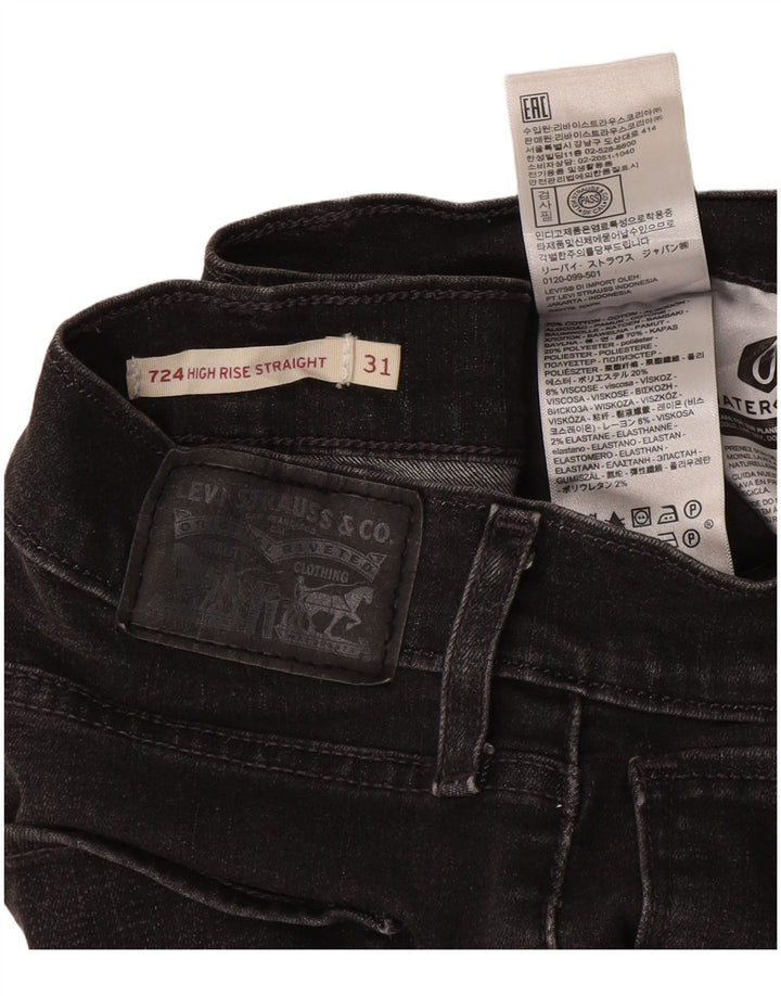 LEVI'S Womens 724 Distressed ψηλό ίσιο τζιν W31 L26 γκρι βαμβακερό